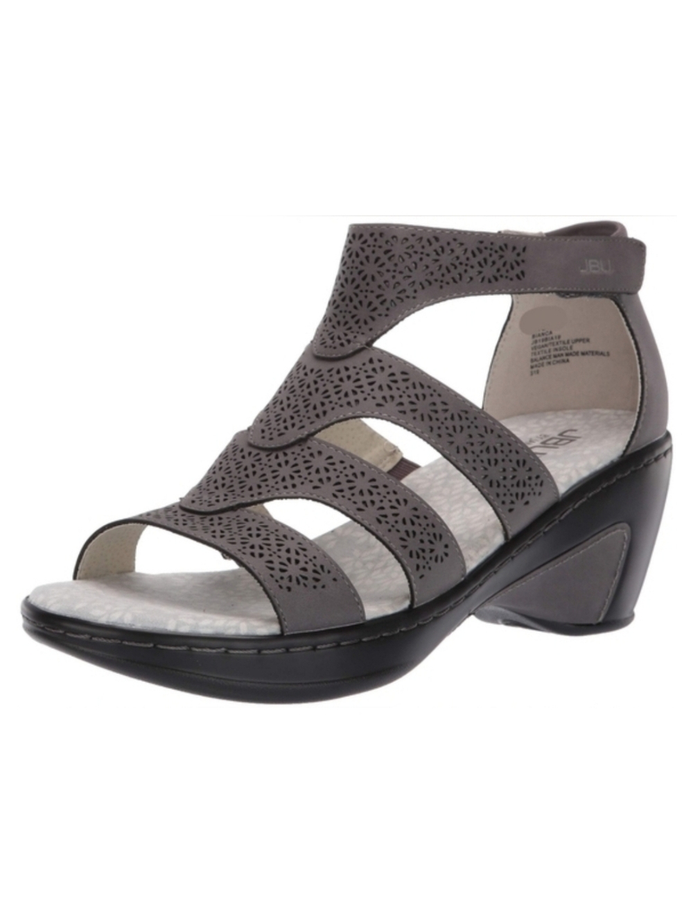 JBU By Jambu Bianca Grey Faux Leather Open Toe Wedge Heel Gladiator Sandals 8‎